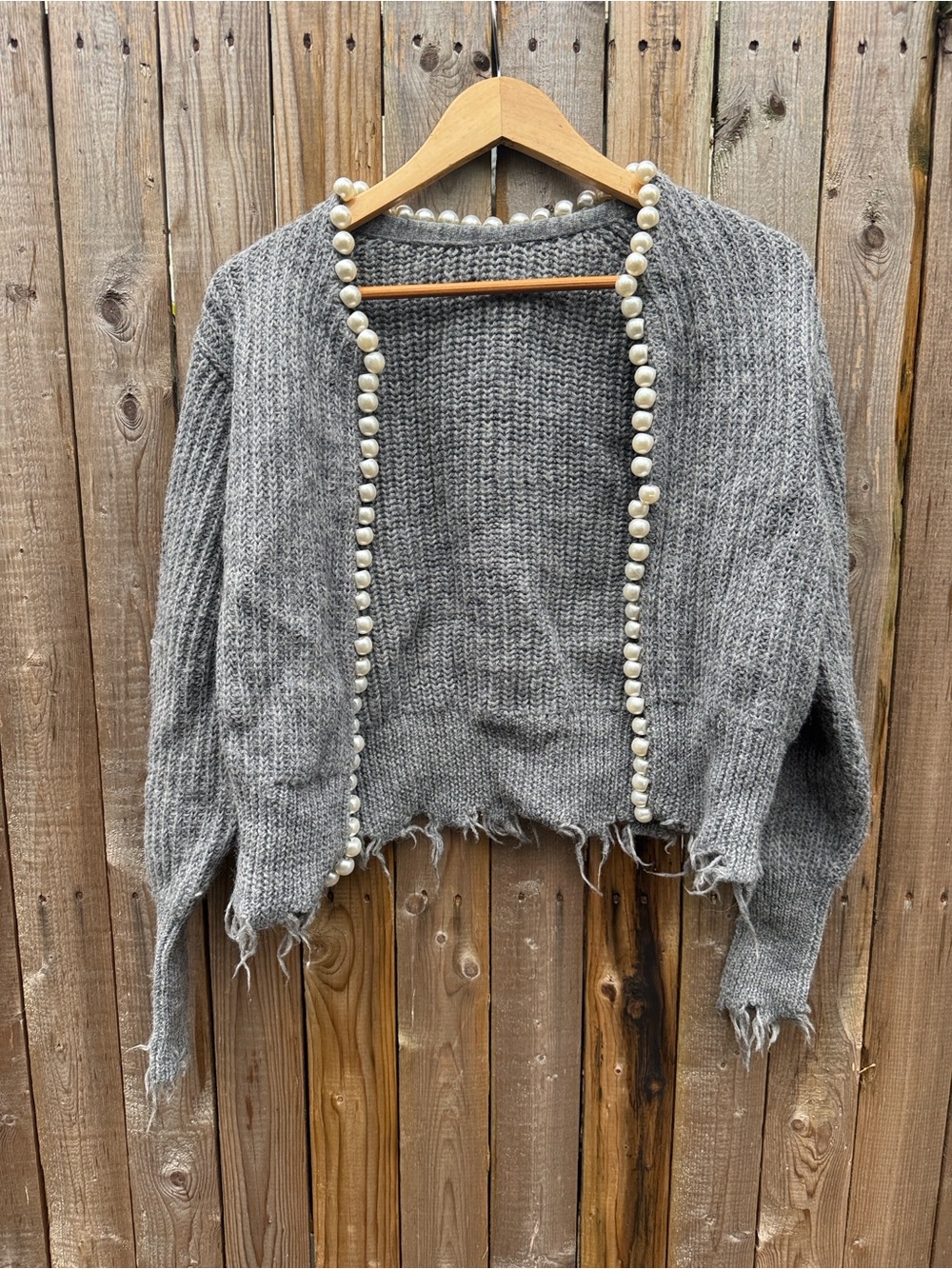 Madison blue wool pearl distressed cardigan